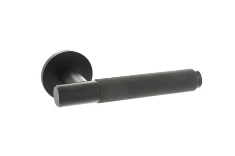 Millhouse Brass Crompton Knurled Lever Door Handle on 5mm Slimline Round Rose - Matt Black - Set