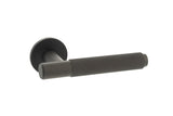 Millhouse Brass Crompton Knurled Lever Door Handle on 5mm Slimline Round Rose - Urban Dark Bronze - Set