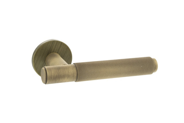 Millhouse Brass Crompton Knurled Lever Door Handle on 5mm Slimline Round Rose - Yester Bronze - Set