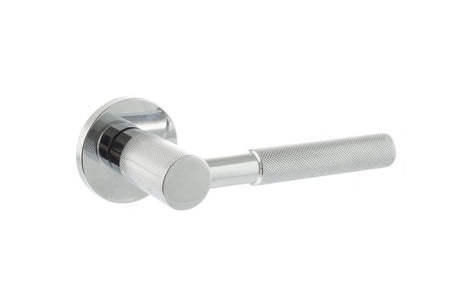 Millhouse Brass Mason Knurled Lever Door Handle on 5mm Slimline Round Rose - Polished Chrome - Set