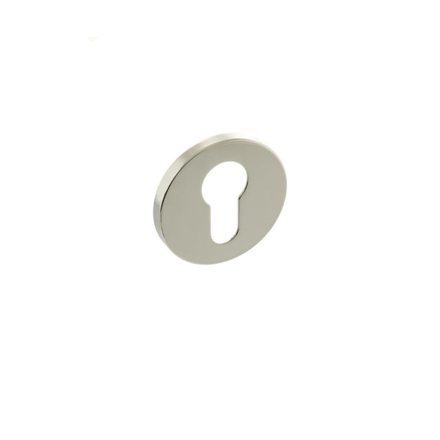 Millhouse Brass Euro Escutcheons on 5mm Slimline Round Rose - Polished Nickel - Pair