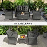 Outsunny Four-Piece Rattan Sofa Set, with Glass-Top Table - Light Grey