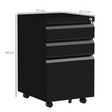 Vinsetto 3-Drawer Filing Cabinet with Lock, Mobile Steel File Cabinet for A4, Legal and Letter Size, Under Desk Drawers with Pre-Assembled Body for Home Office, 37 x 43.5 x 60 cm, Black