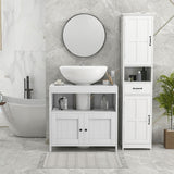 kleankin Pedestal Under Sink Cabinet with Double Doors, Modern Bathroom Vanity Storage Unit with Shelves, White