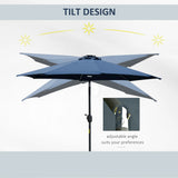 Outsunny 2.7m Garden Parasol Sun Umbrella w/ LED Solar Light Angled Canopy Blue