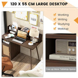 48 Inch Computer Desk with Hutch and PE Rattan Cabinet Shelves-Walnut