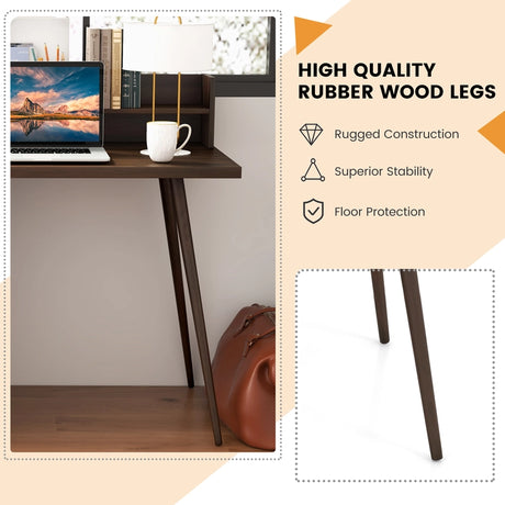 48 Inch Computer Desk with Hutch and PE Rattan Cabinet Shelves-Walnut