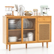 Modern Bamboo Buffet Sideboard Cabinet with Tempered Glass Sliding Doors-Natural