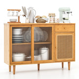 Modern Bamboo Buffet Sideboard Cabinet with Tempered Glass Sliding Doors-Natural