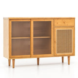 Modern Bamboo Buffet Sideboard Cabinet with Tempered Glass Sliding Doors-Natural