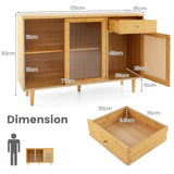 Modern Bamboo Buffet Sideboard Cabinet with Tempered Glass Sliding Doors-Natural