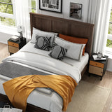 Boho Rattan Nightstand Bedside Table with Solid Wood Legs-Black