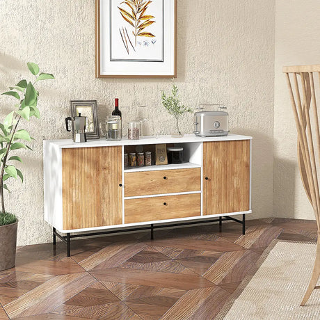 Mid Century Modern Buffet Sideboard Coffee Bar Station-White