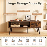 109cm Rectangular Coffee Table with Drawer and Storage Shelf-Rustic Brown