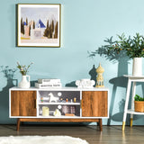 2 Door TV Stand with 2 Cabinets and Open Shelves for TVs up to 50 Inch TV