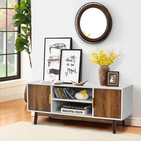 2 Door TV Stand with 2 Cabinets and Open Shelves for TVs up to 50 Inch TV