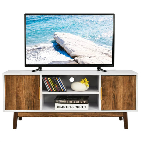 2 Door TV Stand with 2 Cabinets and Open Shelves for TVs up to 50 Inch TV