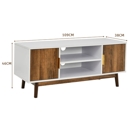 2 Door TV Stand with 2 Cabinets and Open Shelves for TVs up to 50 Inch TV
