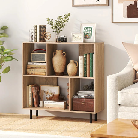 Open Shelf Bookcase with 4 Compartments for Living Room Bedroom-Natural