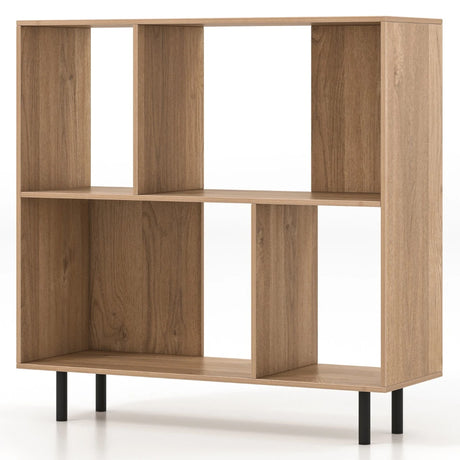 Open Shelf Bookcase with 4 Compartments for Living Room Bedroom-Natural