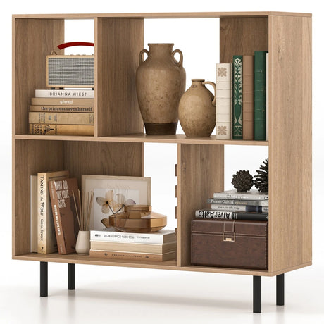 Open Shelf Bookcase with 4 Compartments for Living Room Bedroom-Natural