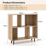 Open Shelf Bookcase with 4 Compartments for Living Room Bedroom-Natural