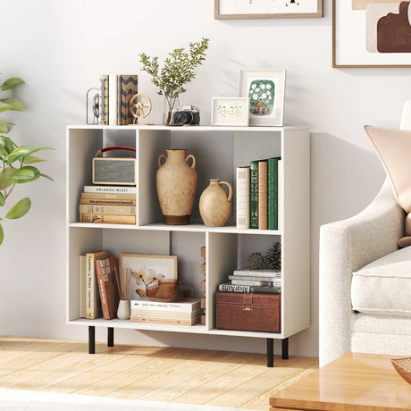 Open Shelf Bookcase with 4 Compartments for Living Room Bedroom-White