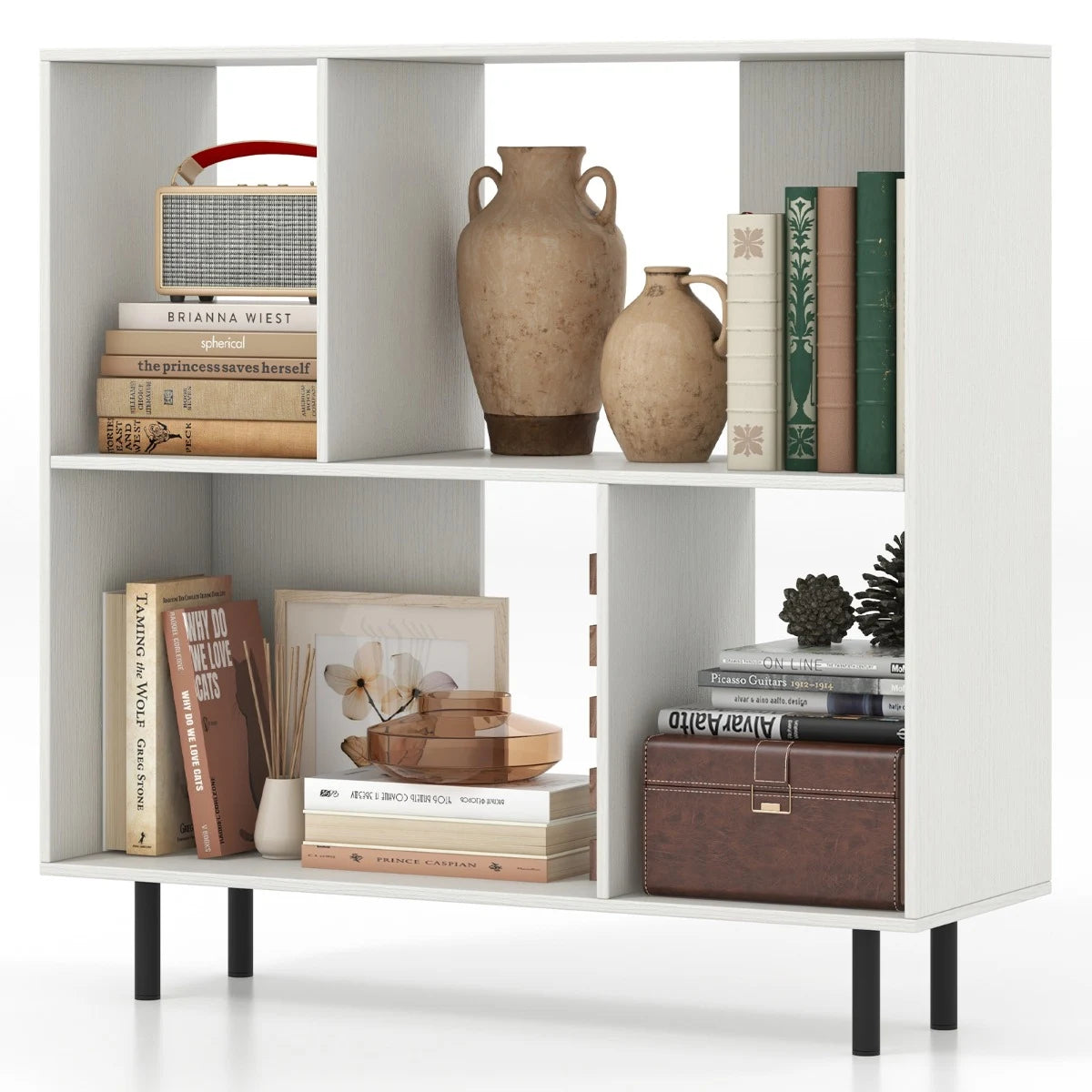 Open Shelf Bookcase with 4 Compartments for Living Room Bedroom-White