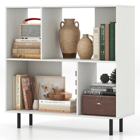 Open Shelf Bookcase with 4 Compartments for Living Room Bedroom-White