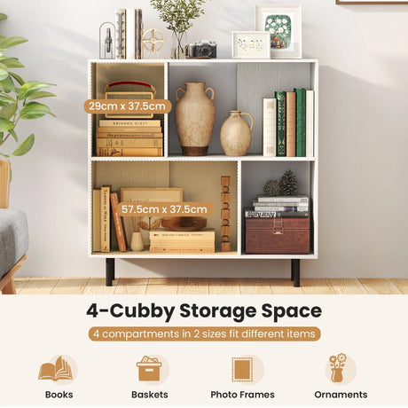 Open Shelf Bookcase with 4 Compartments for Living Room Bedroom-White
