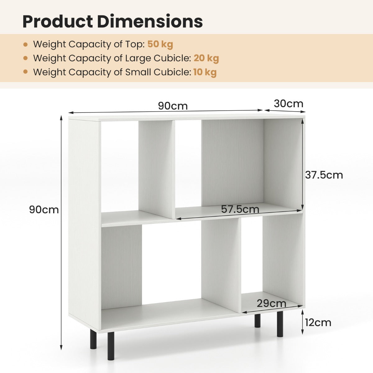 Open Shelf Bookcase with 4 Compartments for Living Room Bedroom-White