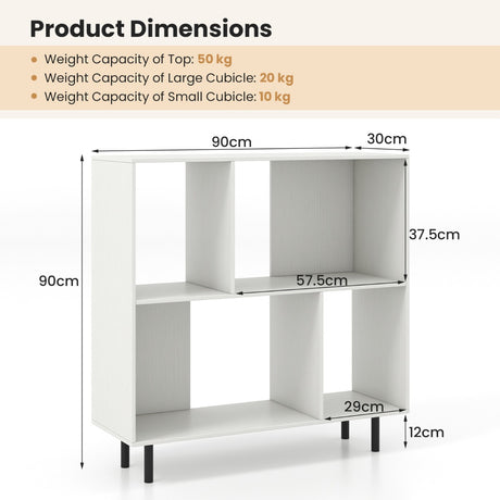 Open Shelf Bookcase with 4 Compartments for Living Room Bedroom-White