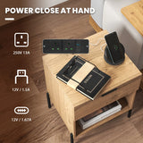 Mid Century Modern Nightstand with Charging Station and Open Compartment-Natural