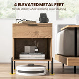 Mid Century Modern Nightstand with Charging Station and Open Compartment-Natural