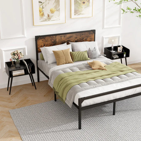 2-Tier Mid Century Modern Nightstand for Living Room Bedroom Set of 2-Black
