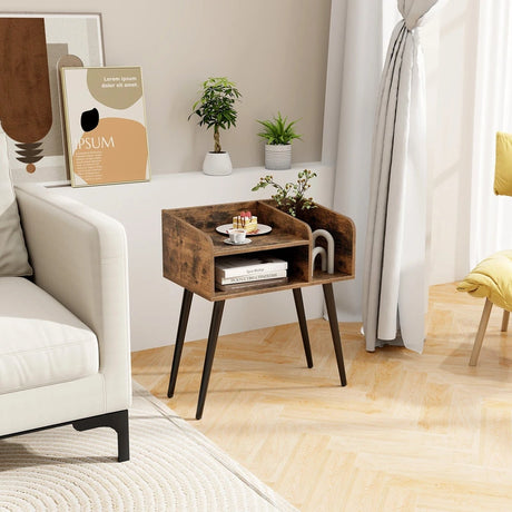 2-Tier Mid Century Modern Nightstand for Living Room Bedroom Set of 2-Rustic Brown