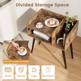 2-Tier Mid Century Modern Nightstand for Living Room Bedroom Set of 2-Rustic Brown