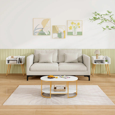 2-Tier Mid Century Modern Nightstand for Living Room Bedroom Set of 2-White