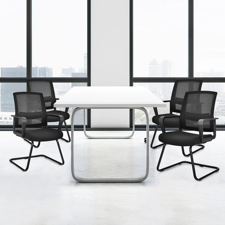 Mid Mesh Back Reception Chair with Adjustable Lumbar Support and Sled Base-Black-2 Pieces
