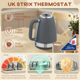 HOMCOM Stainless Steel Kettle and Toaster Set, 1.7L 3000W Rapid Boil Jug Kettle with UK Strix Thermostat, Limescale Filter, 4 Slice Toaster with 7 Browning Controls, Crumb Tray, Grey and Silver Tone