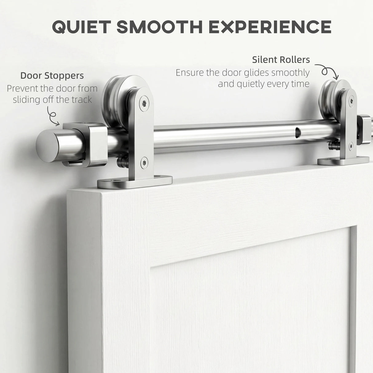 HOMCOM Sliding Door Hardware Kit Smooth Quiet 304 Stainless Steel for 200cm Track Sliver Tone