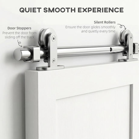 HOMCOM Sliding Door Hardware Kit Smooth Quiet 304 Stainless Steel for 200cm Track Sliver Tone