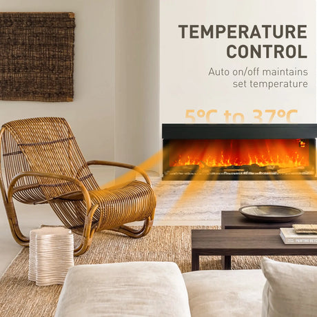 HOMCOM 1800W 15-40 Adjustable Flame Glass Panel Convector Heater, 152cm