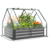 Mini Greenhouse with Roll-up Zipper Doors and Raised Garden Bed-Transparent