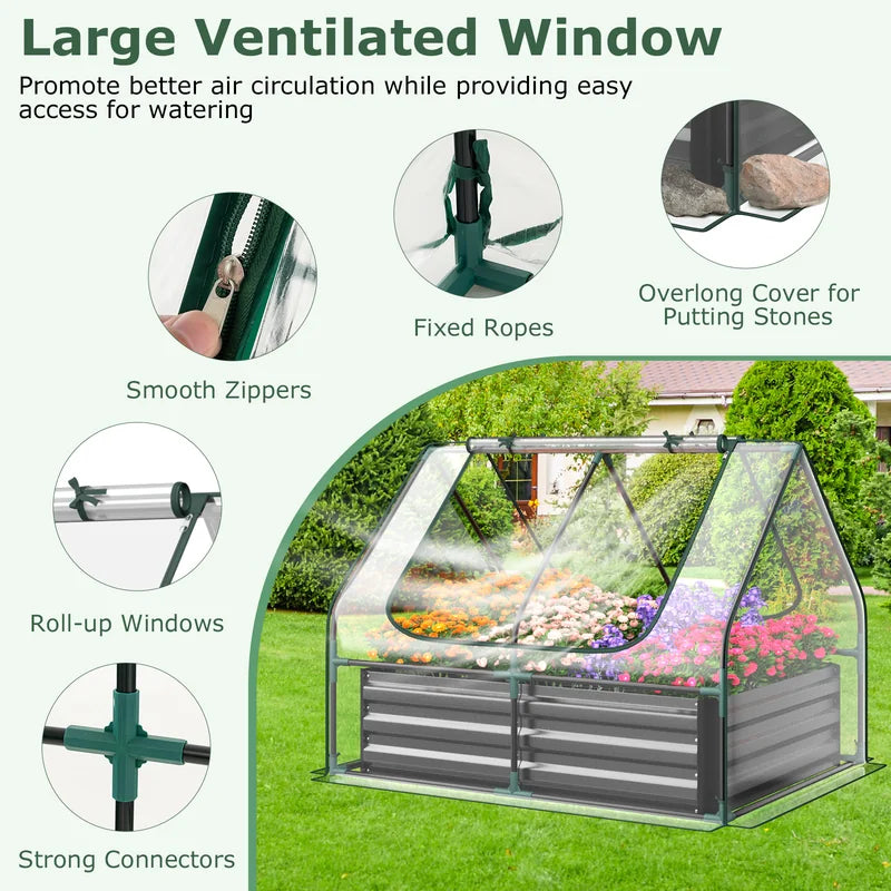 Mini Greenhouse with Roll-up Zipper Doors and Raised Garden Bed-Transparent