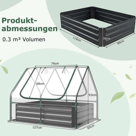 Mini Greenhouse with Roll-up Zipper Doors and Raised Garden Bed-Transparent