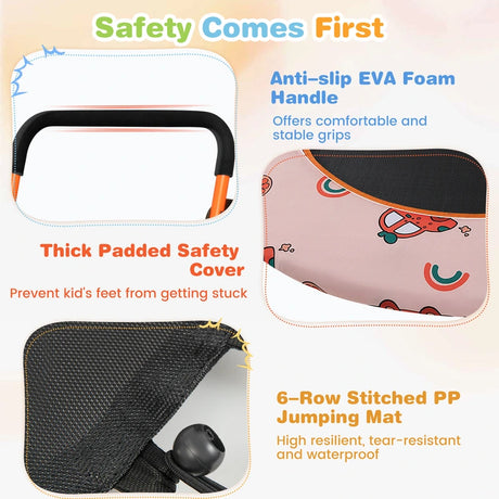 Mini Trampoline for Children with LED Lights and Safety Handle-Orange