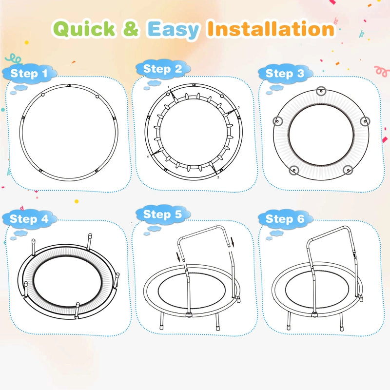 Mini Trampoline for Children with LED Lights and Safety Handle-Orange