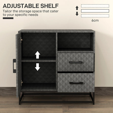 HOMCOM Sideboard with Adjustable Shelf, Freestanding Sideboard Storage Cabinet with Open Compartment and 2 Drawers, Grey
