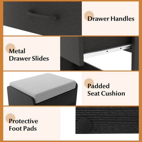 Vanity Set with 3-Color Lighting and Adjustable Brightness-Black